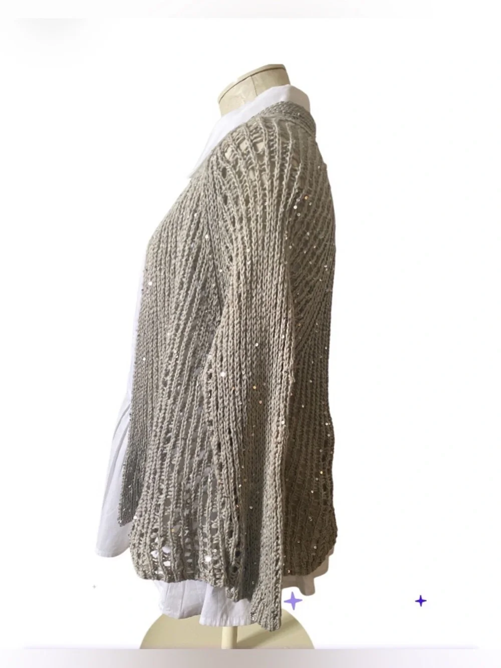 Eileen Fisher Sequin Chainmail Mesh Cardigan size M pristine condition - Picture 5 of 7